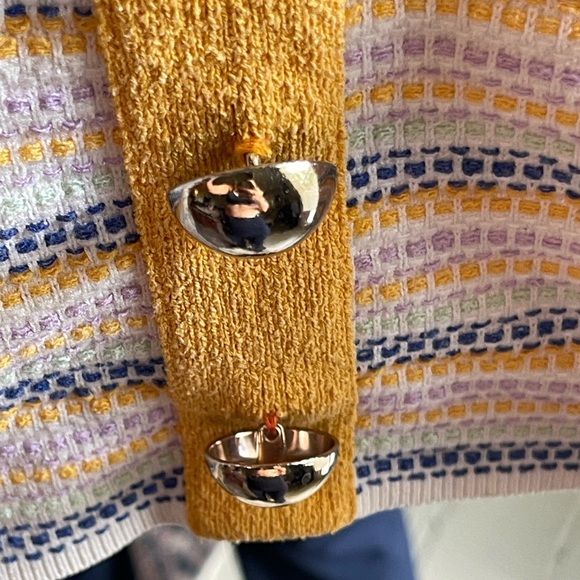Milly Yellow and Blue Striped Tweed Skirt with Gold Buttons - Picture 10 of 12
